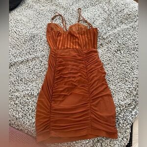 Ruched Burnt Orange Dress